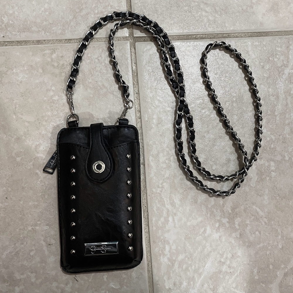 Studded Chain Faux Leather Crossbody Wallet Bag